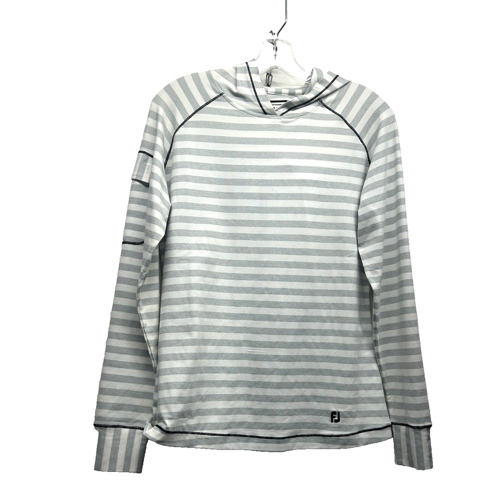 Footjoy Men's Small Grey Striped Polyester Blend Hooded T-Shirt (C4)